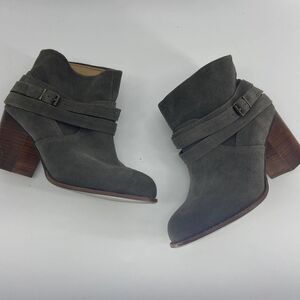 Splendid Gray Leather Suede Buckle chunky Heeled ankle Bootie womens 8